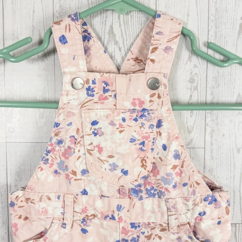 The Children's Place Floral Overall Shorts Girls 18-24M Pink Cotton Cute